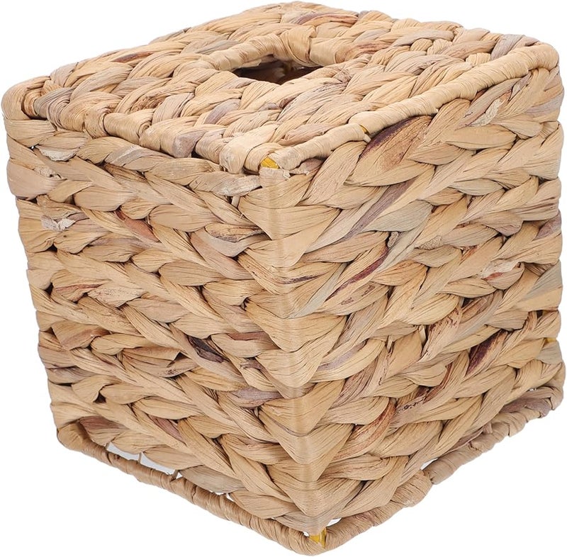 حامل صندوق المناديل المنسوج من القش مكعب التخزين على الطراز العتيق - Image 1